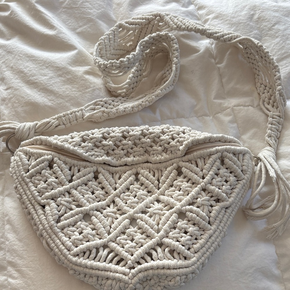 Chic Cream Macramé Crossbody Bag